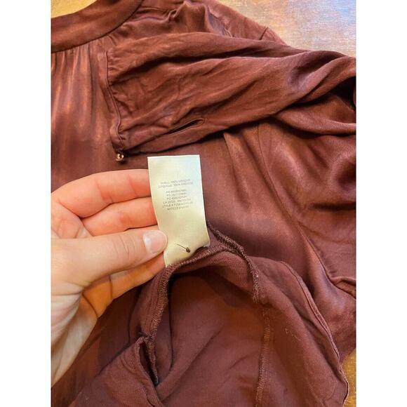 Little Moon Women Maroon Mini Satin Long Sleeve Viscose Dress Size Small Large - Picture 7 of 9